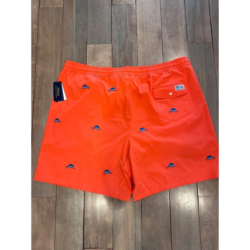 Polo Ralph Lauren Mens 4LT Orange Marlin Embroidered Swim Trunks Traveler Shorts